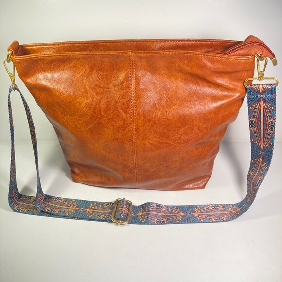 Vegan Handbags - Hobo Crossbody Vegan Chestnut Brown Leather Shoulder Bag